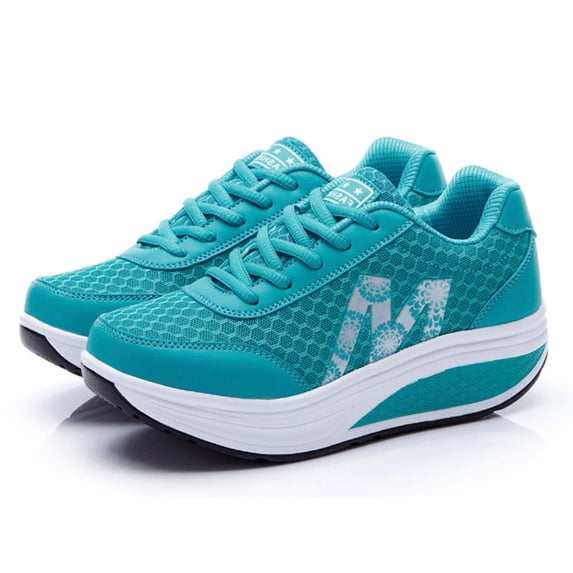 OOOUM Platform Running Shoes For Women Comfortable Soft Mesh Platform Sneakers Lace Up Lightweight Casual Summer Walking Shoes Blue US:8