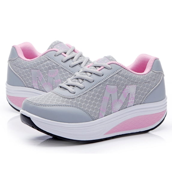 OOOUM Platform Running Shoes For Women Comfortable Soft Mesh Platform Sneakers Lace Up Lightweight Casual Summer Walking Shoes Grey US:9