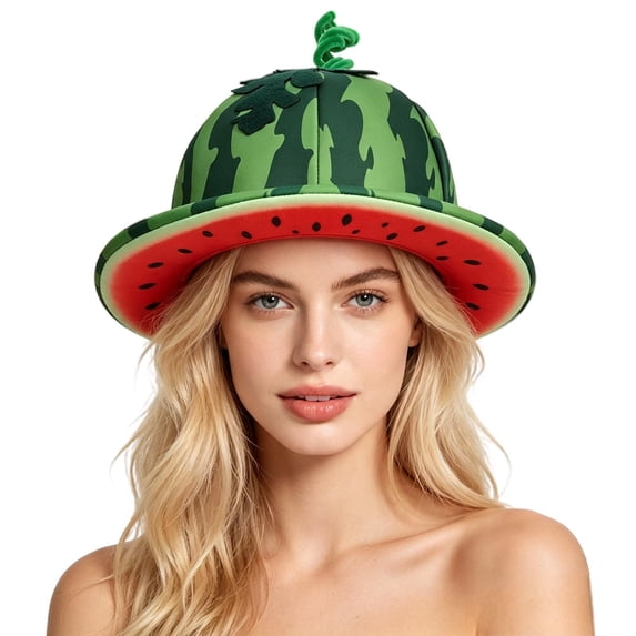 OOOUM Plush Funny Hat For Adults Fruits Shape Scalloped Brim Party Hat Holiday Gathering Festive Plush Hat Green