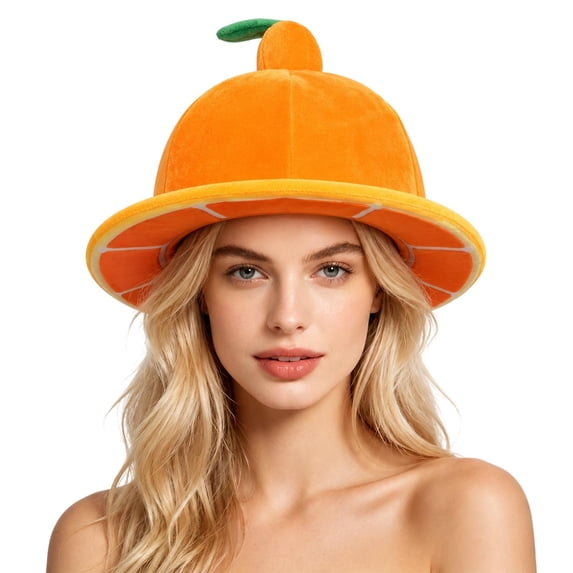 OOOUM Plush Funny Hat For Adults Fruits Shape Scalloped Brim Party Hat Holiday Gathering Festive Plush Hat Orange