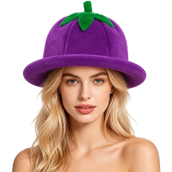 OOOUM Plush Funny Hat For Adults Fruits Shape Scalloped Brim Party Hat Holiday Gathering Festive Plush Hat Purple