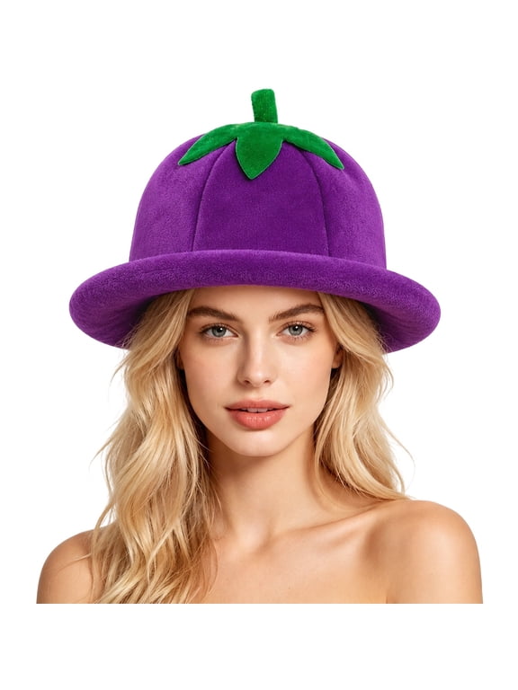 Plush Funny Hat For Adults Fruits Shape Scalloped Brim Party Hat Holiday Gathering Festive Plush Hat Purple