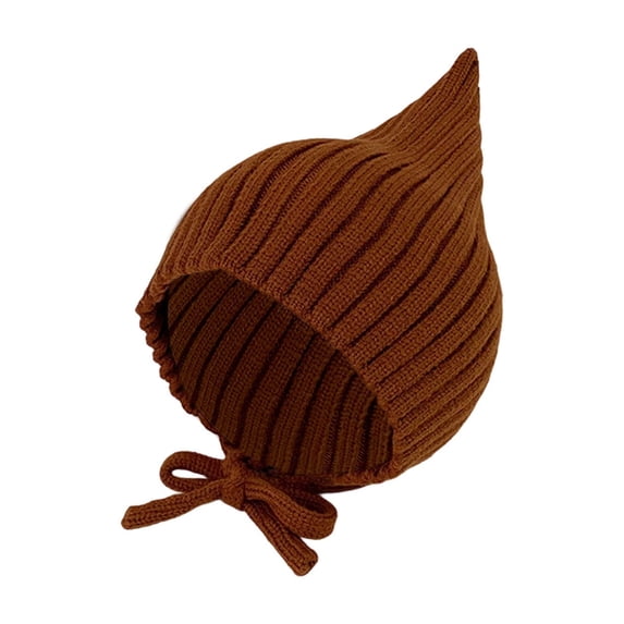 OOOUM Pointy Knit Baby Hat For Infants Toddlers Ribbed Earflap Ties Elf Hat Cold Weather Warm Winter Hat Coffee