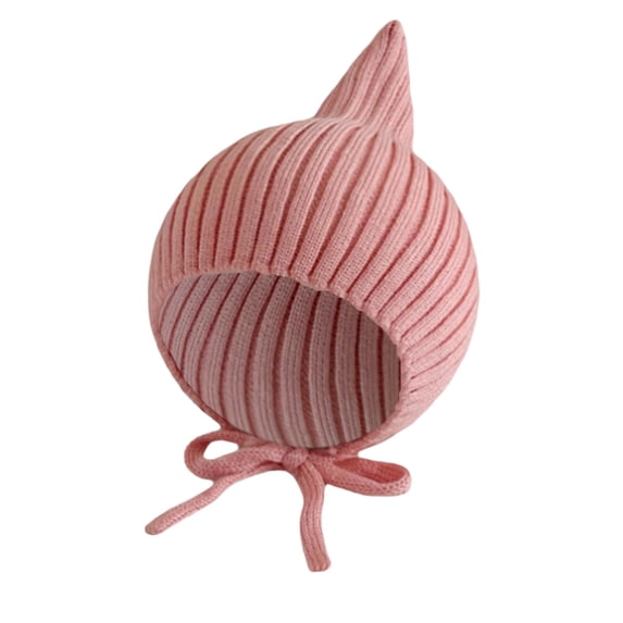 OOOUM Pointy Knit Baby Hat For Infants Toddlers Ribbed Earflap Ties Elf Hat Cold Weather Warm Winter Hat Pink
