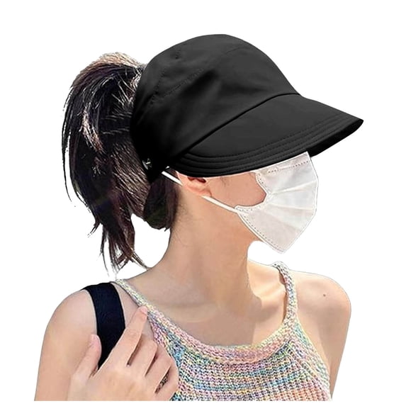OOOUM Ponytail Empty Top Baseball Cap For Women Quick Dry Outdoor Uv Protection Visor Hats Women Foldable Casual Sports Bucket Sun Hat Black