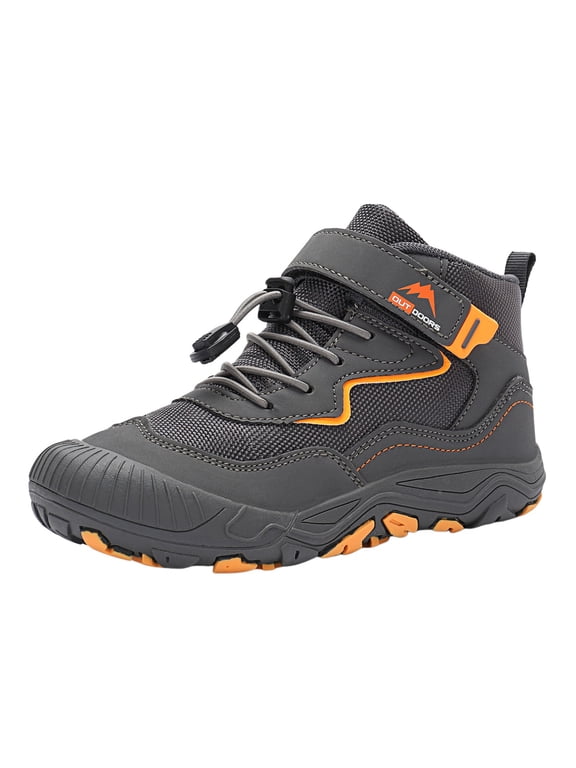 Quick Lace Kids Hiking Boots For Boys Girls Wide Strap Grippy Sole Outdoor Shoes Trail Running Adventure Athletic Shoes Grey CN:36/11.5-12 Years