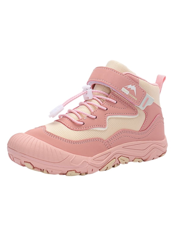 Quick Lace Kids Hiking Boots For Boys Girls Wide Strap Grippy Sole Outdoor Shoes Trail Running Adventure Athletic Shoes Pink CN:30/9.5-10 Years