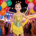 thumbnail image 1 of OOOUM Shine Girls Performance Party Dress Sequin Appliques Tassel Dance Dresses Kids Stage Performance Outfits Sets Yellow 12-13 Years, 1 of 4