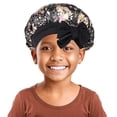 thumbnail image 1 of OOOUM Silky Kids Satin Bonnet For Girls Floral Print Bow Knot Sleep Cap Nighttime Hair Care Hair Wrap Black, 1 of 2