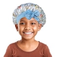 thumbnail image 1 of OOOUM Silky Kids Satin Bonnet For Girls Floral Print Bow Knot Sleep Cap Nighttime Hair Care Hair Wrap Sky Blue, 1 of 2