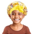 thumbnail image 1 of OOOUM Silky Kids Satin Bonnet For Girls Floral Print Bow Knot Sleep Cap Nighttime Hair Care Hair Wrap Yellow, 1 of 2