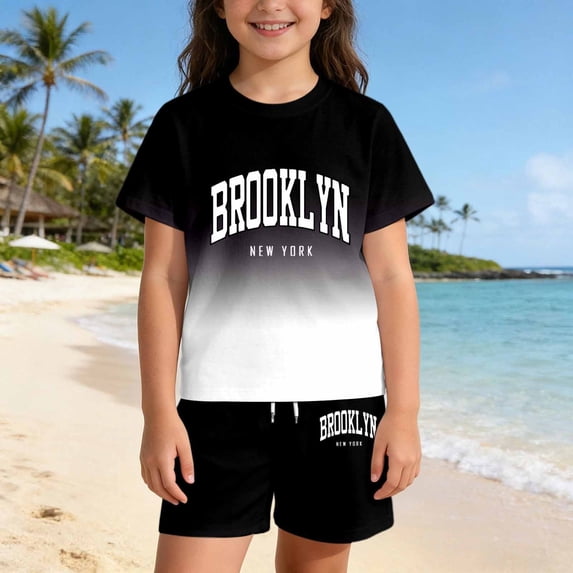 OOOUM Silky Soft T-Shirt Shorts 2 Piece Set Summer Letter Graphic Outfits Casual Cute Clothing For Toddler And Big Kids Black1 9-10 Years