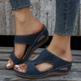 thumbnail image 1 of OOOUM On Sandals For Women Comfortable Cushioned Soft Flat Sandals Cutout Open Toe Casual Summer Walking Flats Dark Blue US:9, 1 of 8