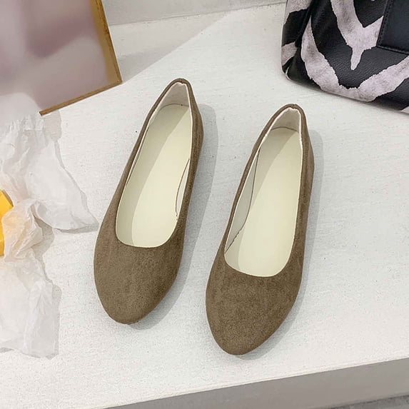 OOOUM Soft Ballet Flats For Women Comfortable Lightweight Cushioned Slip On Shoes Non Slip Flexible Casual Walking Shoes Coffee US:9