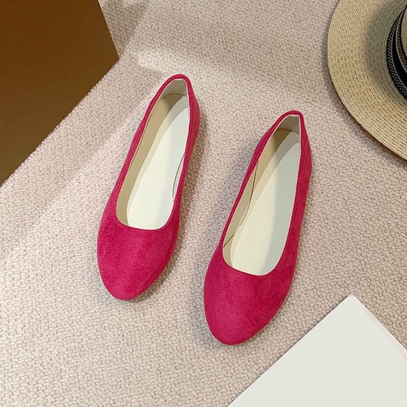 OOOUM Soft Ballet Flats For Women Comfortable Lightweight Cushioned Slip On Shoes Non Slip Flexible Casual Walking Shoes Hot Pink US:8
