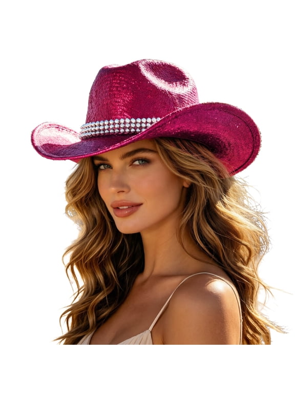 Sparkle Cowboy Hat For Men Women Western Style Shiny Band Party Sun Hat Festival Music Event Cowgirl Hat Hot Pink