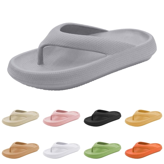 OOOUM Thick Platform Eva Flip Flops Textured Thong Slip On Sandals Soft Cushioned Summer Beach Indoor Outdoor Shoes Grey US:10.5