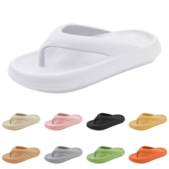 OOOUM Thick Platform Eva Flip Flops Textured Thong Slip On Sandals Soft Cushioned Summer Beach Indoor Outdoor Shoes White US:9.5