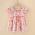 thumbnail image 1 of OOOUM Toddler Baby Cotton Dresses Short Sleeve Floral Print T Shirt Dress Breathable Lightweight Summer Outfits Pink 2-3 Years, 1 of 4