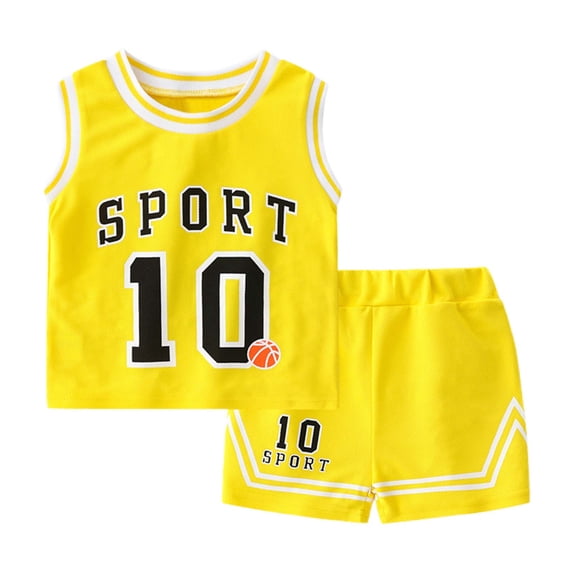 OOOUM Toddler Boys Basketball Outfits Sleeveless Mesh Sport Number 10 Tank Top & Athletic Shorts Kids Summer Breathable 2 Piece Tracksuit Set Yellow 3-4