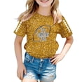 thumbnail image 1 of OOOUM Toddler Girls Short Sleeve T-Shirt Regular Crewneck Glitter Print Tops Modest Fashionable Summer Tees Gold 3-4 Years, 1 of 4