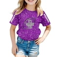 thumbnail image 1 of OOOUM Toddler Girls Short Sleeve T-Shirt Regular Crewneck Glitter Print Tops Modest Fashionable Summer Tees Purple 3-4 Years, 1 of 4