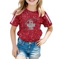 thumbnail image 1 of OOOUM Toddler Girls Short Sleeve T-Shirt Regular Crewneck Glitter Print Tops Modest Fashionable Summer Tees Red 3-4 Years, 1 of 4