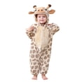thumbnail image 1 of OOOUM Toddler Soft Plush Hooded Jumpsuit Zip Up Long Sleeve Onesie Cute Giraffe Spot Pattern Breathable Loose Warm Romper Beige 12-24 Months, 1 of 5