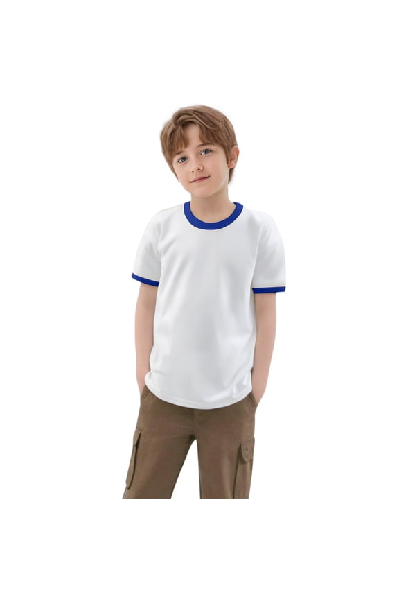 Unisex Basic Ringer Tee Crewneck Short Sleeve Casual T-Shirt Soft Breathable Cotton Blend Shirt Tops Blue 5-6 Years