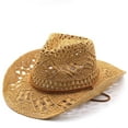 thumbnail image 1 of OOOUM Unisex Cowboy Straw Hat Wide Brim Breathable Sun Hat Adjustable Uv Protection Beach Hats Khaki, 1 of 6