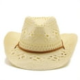 thumbnail image 1 of OOOUM Unisex Cowboy Straw Hat Wide Brim Breathable Sun Hat Adjustable Uv Protection Beach Hats Light Yellow, 1 of 3