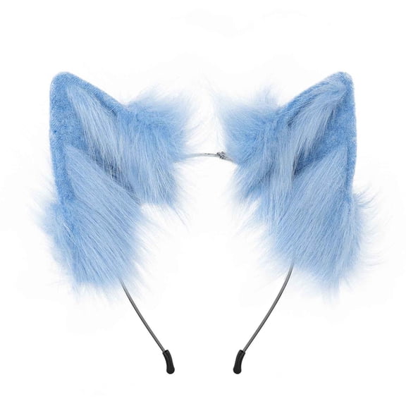 OOOUM Unisex Faux Fur Animal Fox Wolf Ears Headband Fluffy Cosplay Hairband Anime Party Accessory Blue