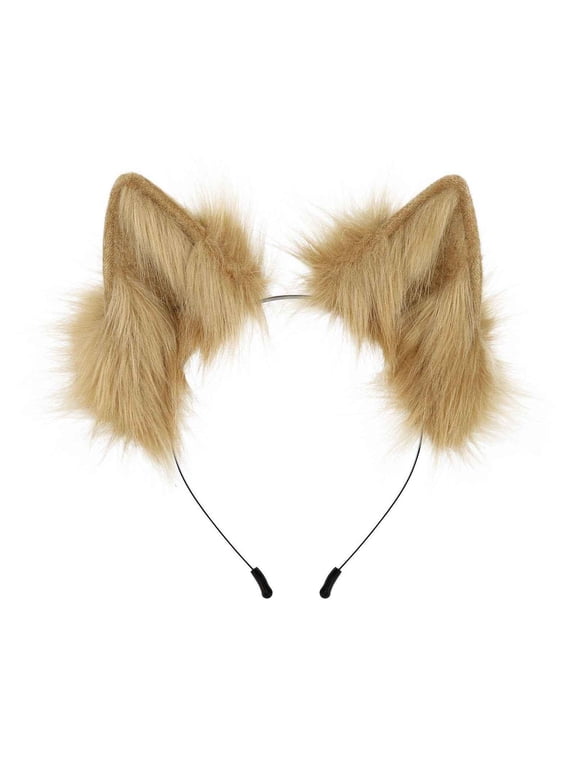 Unisex Animal Wolf Ears Headband Fluffy Cosplay Hairband Anime Party Accessory Khaki