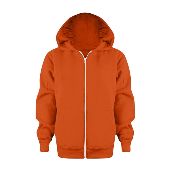 OOOUM Unisex Full Zip Hooded Sweatshirt Drawstring Hood Pockets Soft Fleec Jacket Bright Solid Colors Basic Hoodies Orange 7-8 Years
