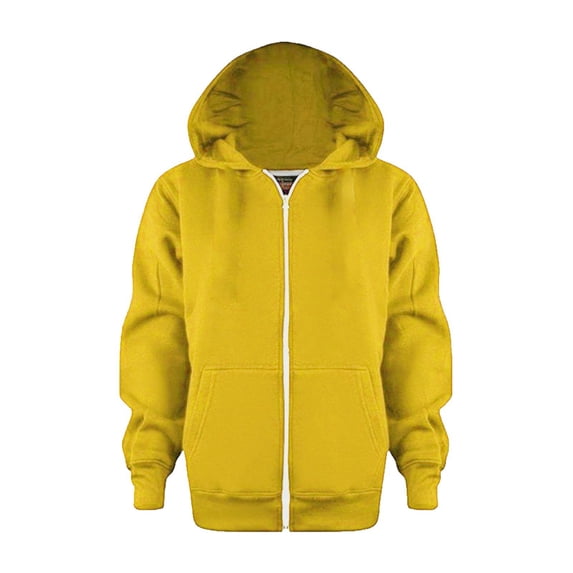 OOOUM Unisex Full Zip Hooded Sweatshirt Drawstring Hood Pockets Soft Fleec Jacket Bright Solid Colors Basic Hoodies Yellow 3-4 Years