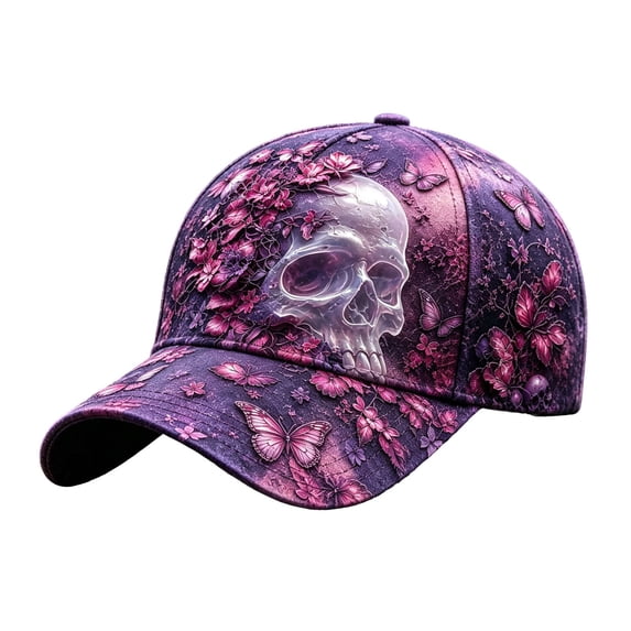 OOOUM Unisex Gradient Baseball Cap Skull Flower Butterfly Print Adjustable Dad Hat Gothic Street Casual Sun Hat Purple