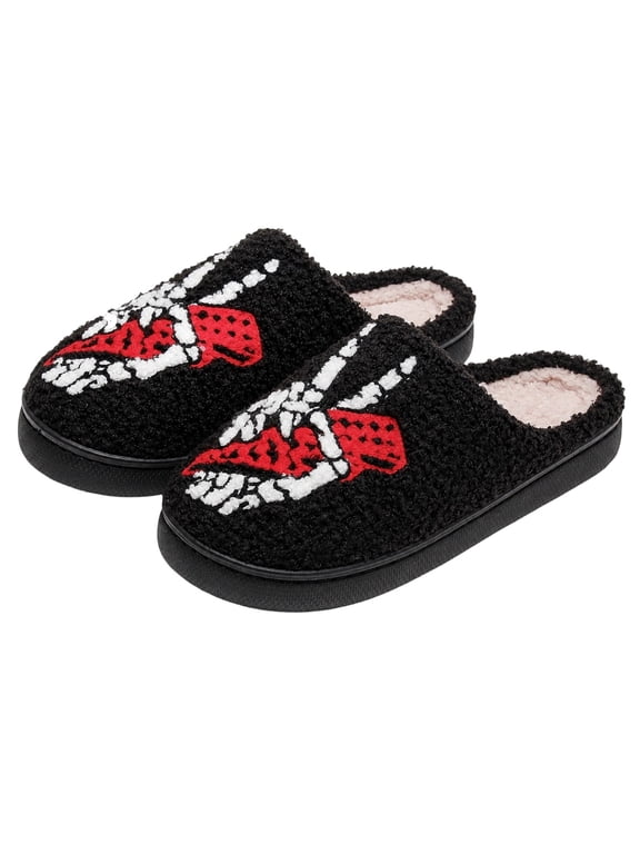 Unisex Halloween Slippers Skeleton Hand Slip-On Fuzzy Plush House Shoes Cozy Warm Indoor Bedroom Footwear,CN:36-37