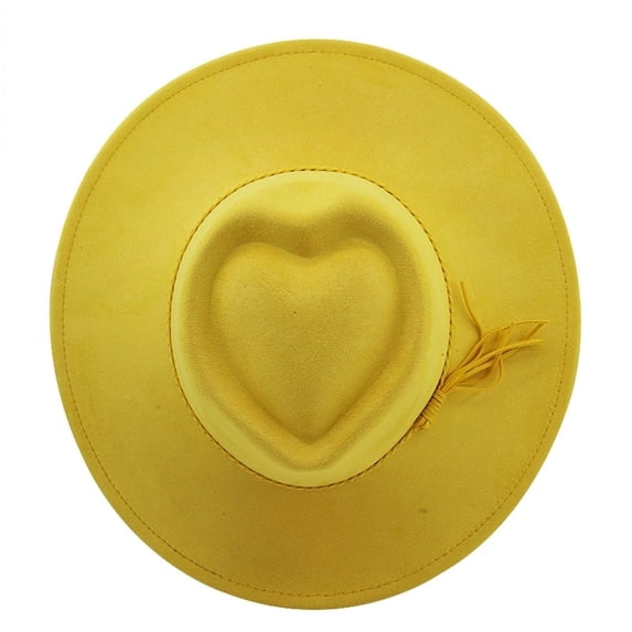 OOOUM Unisex Heart Top Fedora Hat Classic Wide Brim Jazz Hat Suede Dress Hat for Women Men
