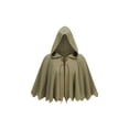 thumbnail image 1 of OOOUM Unisex Short Hooded Cape Crinkle Woven Textured Cloak Front Leather Lace-Up Closure Jagged Pointed Hem Loose Open Front Poncho Army Green One Size, 1 of 4