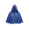 thumbnail image 1 of OOOUM Unisex Short Hooded Cape Crinkle Woven Textured Cloak Front Leather Lace-Up Closure Jagged Pointed Hem Loose Open Front Poncho Blue One Size, 1 of 3