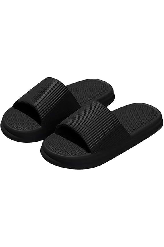 Unisex Solid Color Slide Slippers Open Toe Thick Cushioned Sole Non Quick Dry Indoor Outdoor Bathroom Summer Comfort Footwear Black