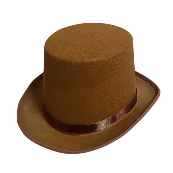 OOOUM Unisex Solid Felt Top Hat Glossy Satin Band Party Cap Tall Cylinder Stage Party Performance Headwear Coffee