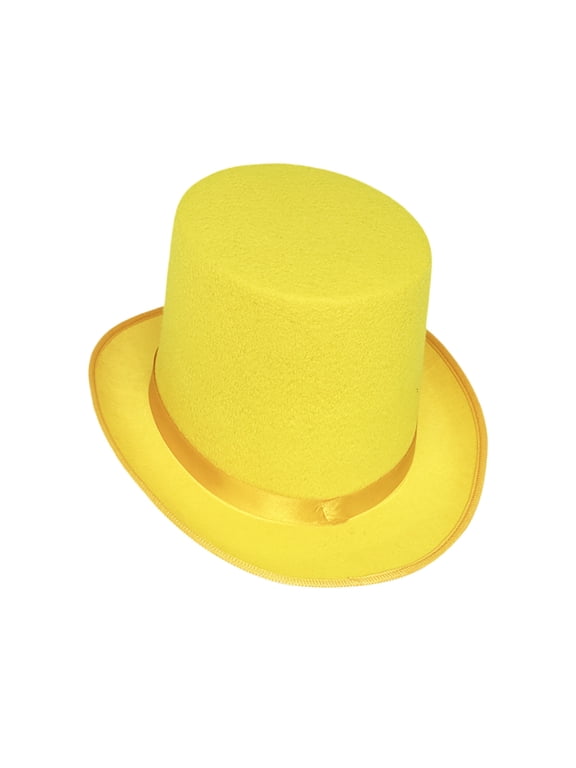 Unisex Solid Felt Top Hat Glossy Satin Band Party Cap Tall Cylinder Stage Party Performance Headwear Yellow