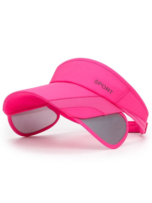 Unisex Sports Visor Solid Color Adjustable Empty Top Cap Visor Ponytail Breathable Lightweight Sun Hats Hot Pink