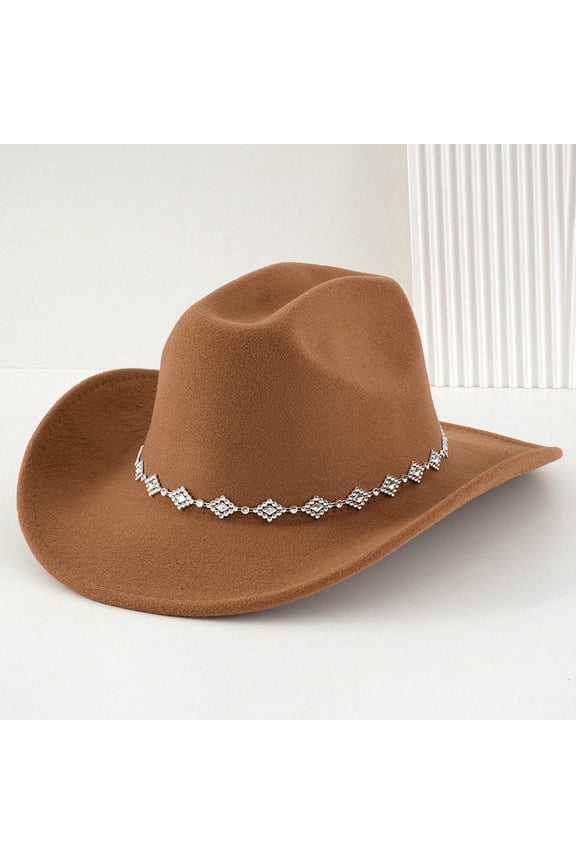 Unisex Western Fedora Hat Soft Wide Brim Elegant Cowboy Hat Vintage Boho Party Hats Brown