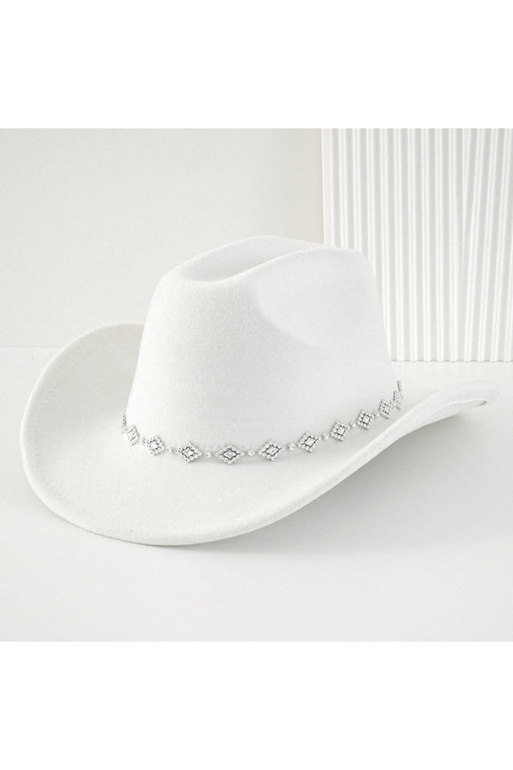 Unisex Western Fedora Hat Soft Wide Brim Elegant Cowboy Hat Vintage Boho Party Hats White