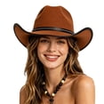 thumbnail image 1 of OOOUM Western Cowboy Hat Wide Curved Brim Felt Cowgirl Hat With Detachable Chin Strap Outdoor Travel Party Sun Hat For Men Women Brown1, 1 of 5