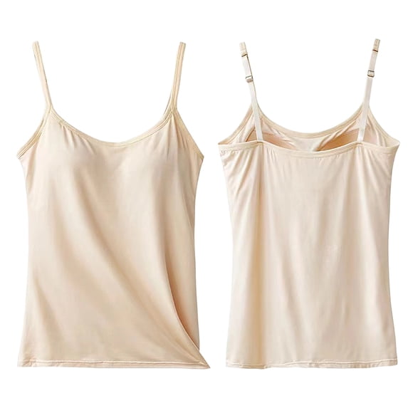 OOOUM Women Adjustable Spaghetti Camisoles Crewneck Soft Stretchy Layering Tops Comfortable Lightweight Basic Undershirt Tank Tops. Beige XL