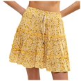 thumbnail image 1 of OOOUM Women Floral Mini Skirt Elastic High Waist Drawstring Tiered Ruffle Flowy A Line Summer Beach Casual Short Skirt Yellow L, 1 of 5