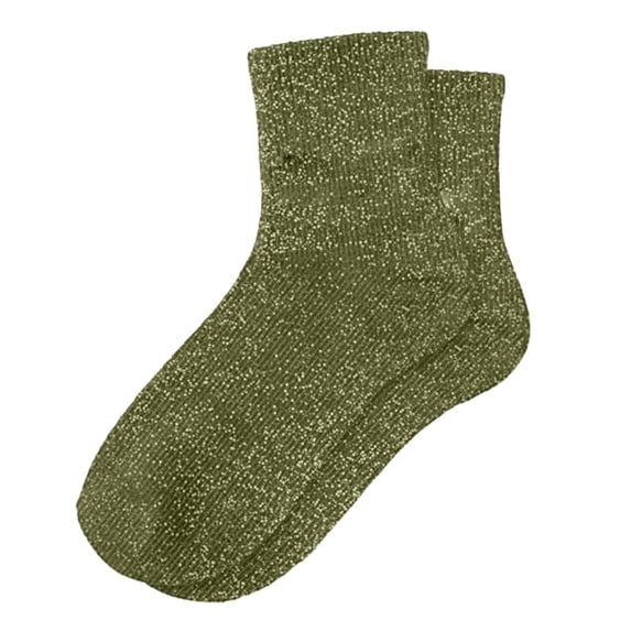 OOOUM Women Glitter Ribbed Crew Socks Stretch Sparkly Knit Mid Calf Socks Elastic Fashionable Casual Socks Orange